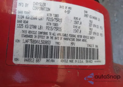 1997 Jeep Cherokee Sport из США, поврежденный, VIN 1J4FT68SXVL569853